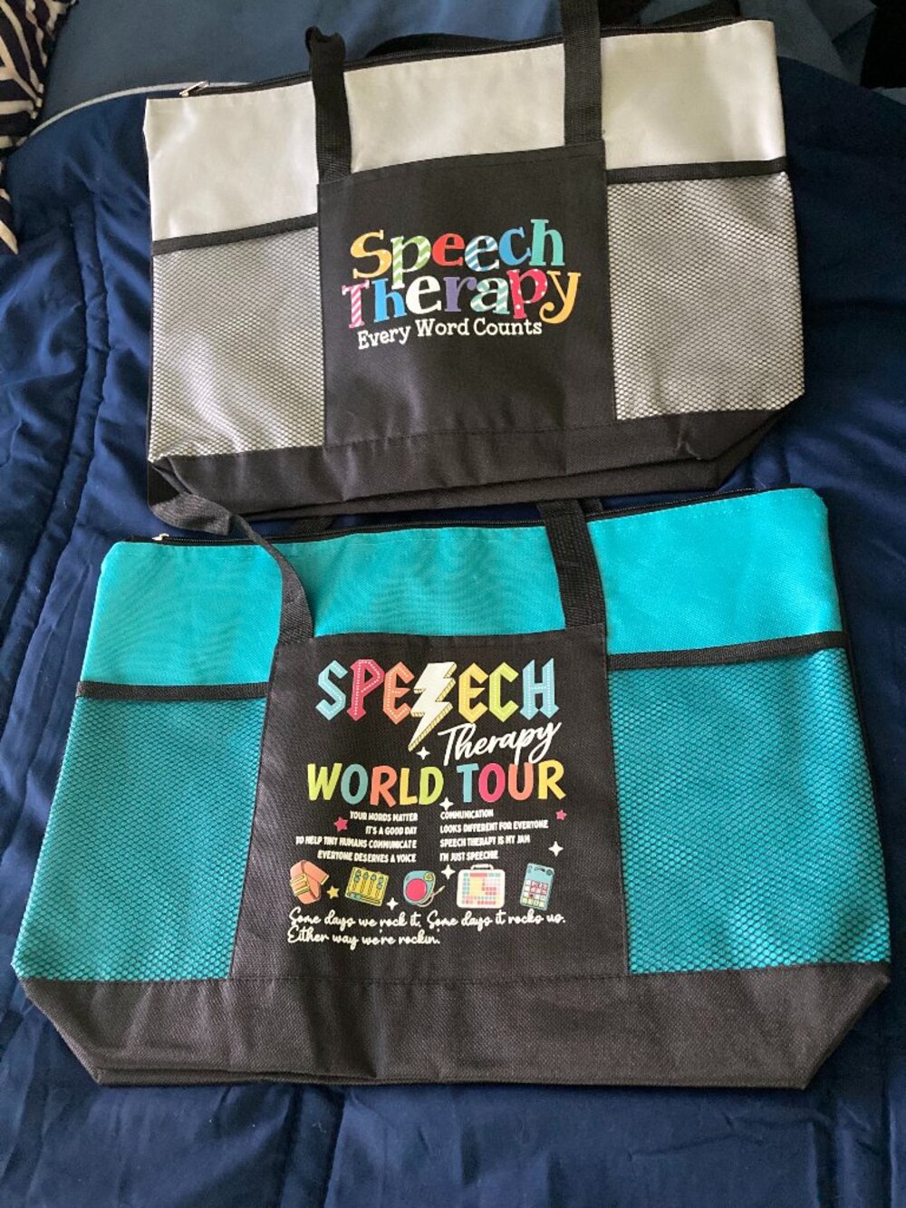 2 New Pcs Speech Therapy Appreciation Tote Bags with Mesh Pocket for Women